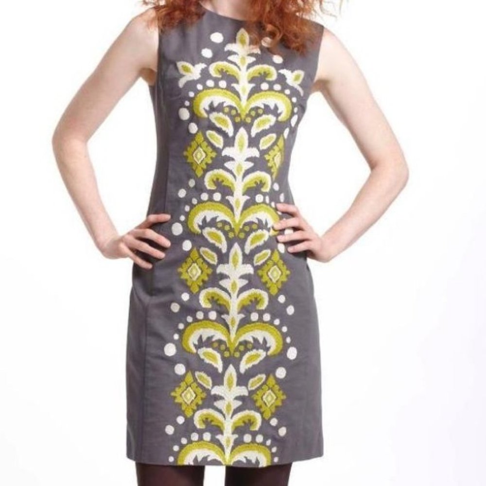 Anthropologie Gray and Lime Green Mini Dress